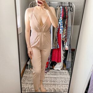 Lovers + Friends My Way Deep V Jumpsuit Nude S